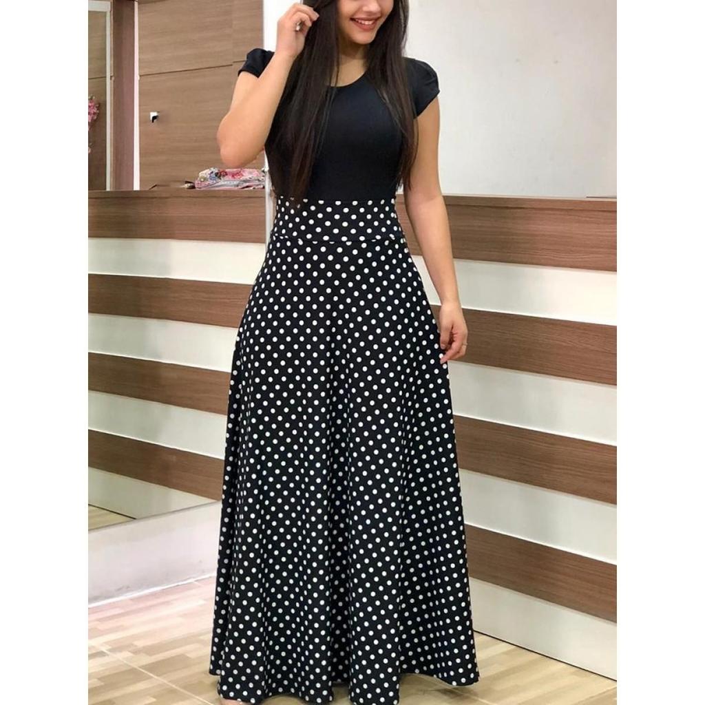 Floral Print Patchwork Short Sleeve Bohemian Dress Women Summer Dress O Neck Big Swing Long Dresses