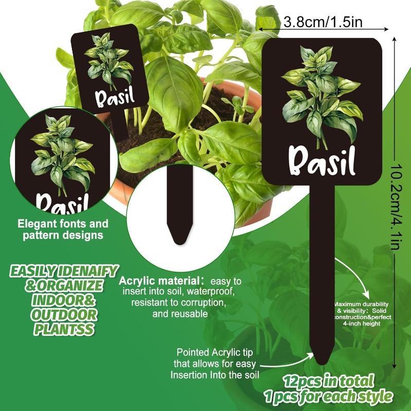 12 stuks Acryl Tuinkruidenborden, Kruidentuin Plantenetiketten Markers voor Buiten Labels Borden met Gedrukte Naam Tuinen Planten Potplanten