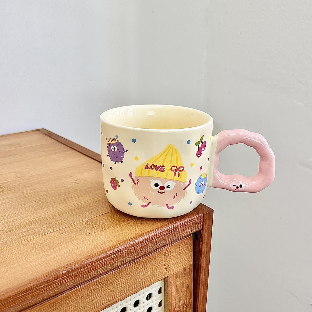 Cute Coal Ball Mug With Lid Spoon High Value Girl Heart Cup Ceramic Couple Water Cup Girl Birthday Gift