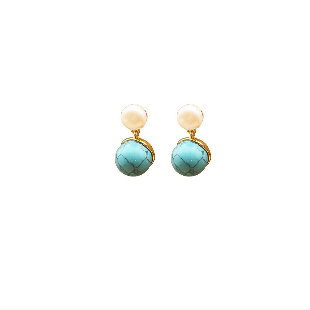 Vintage French Turquoise & Pearl Earrings for Women