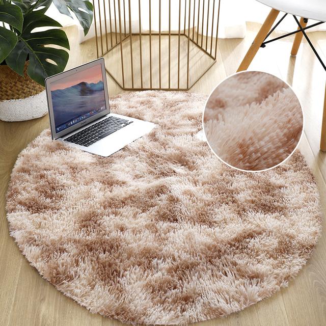 

Круглий килим для вітальні Пухнасті товсті килими для ліжка Плюшеві м’які протиковзкі круглі килимки для підлоги Оксамитовий килимок із фарбуванням Diameter 100cm