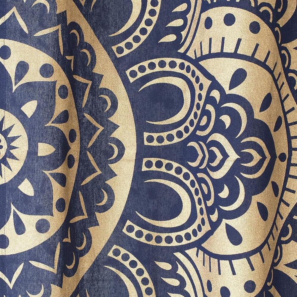 BLESS INTERNATIONAL Beautiful Indian Bohemian Psychedelic Hippie Flower Ombre Window Curtain Panels for Bedroom, Living, Balcony (Blue Gold)