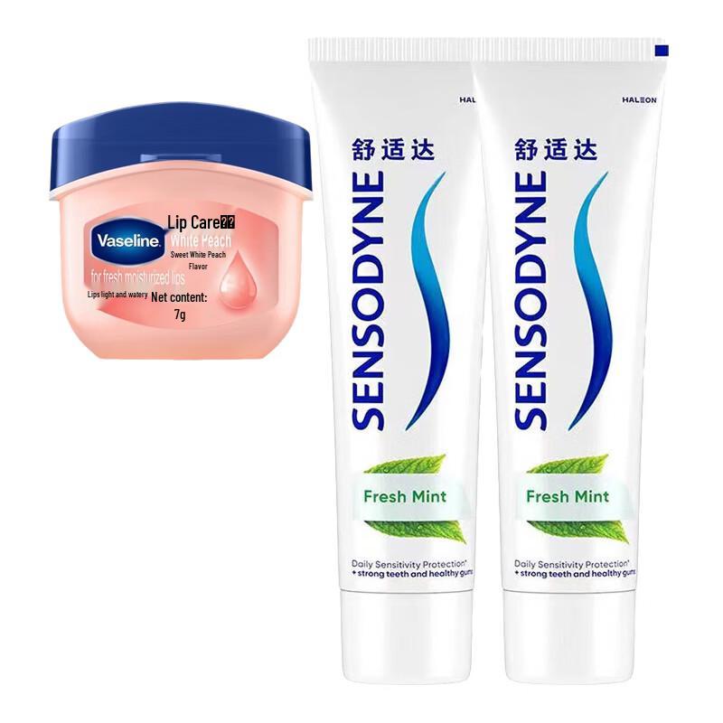 Sensodyne Cool Mint Toothpaste (2-Pack) & Vaseline Peach Lip Balm Bundle