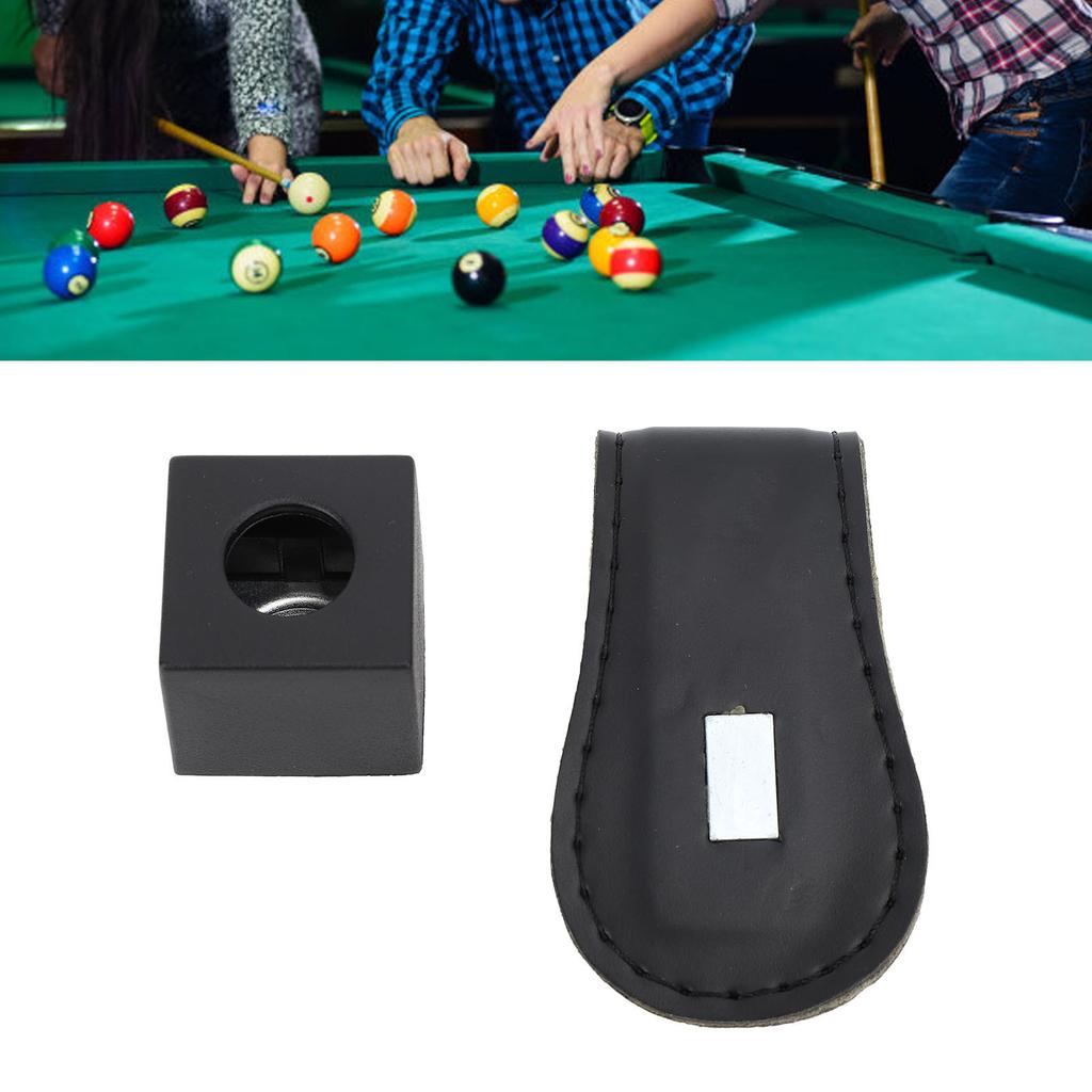 Magnetic Pool Cue Chalk Holder with PU Leather Belt Clip Billiards Accessories Easy Set Up