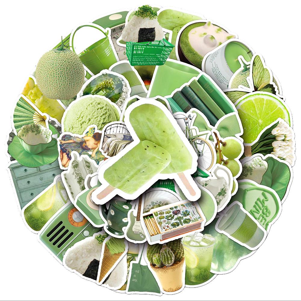 10/30/50pcs Minimalist Green INS Style Stickers Small Fresh Art Decals DIY Guitar Luggage Scrapbook Aesthetic Cartoon Sticker