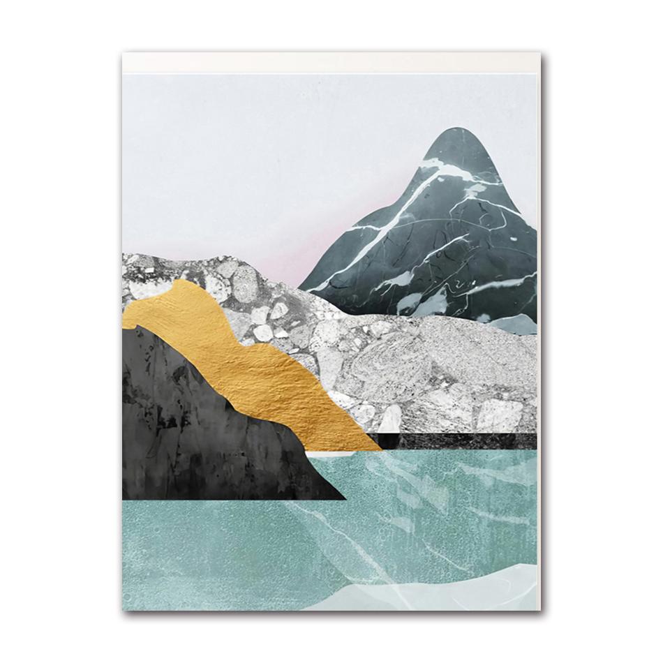 Pintura de Arte de Pared Decoración de Pasillo de Casa Pintura Abstracta en Lienzo Paisaje de Montaña Bosque Atardecer Póster Nórdico