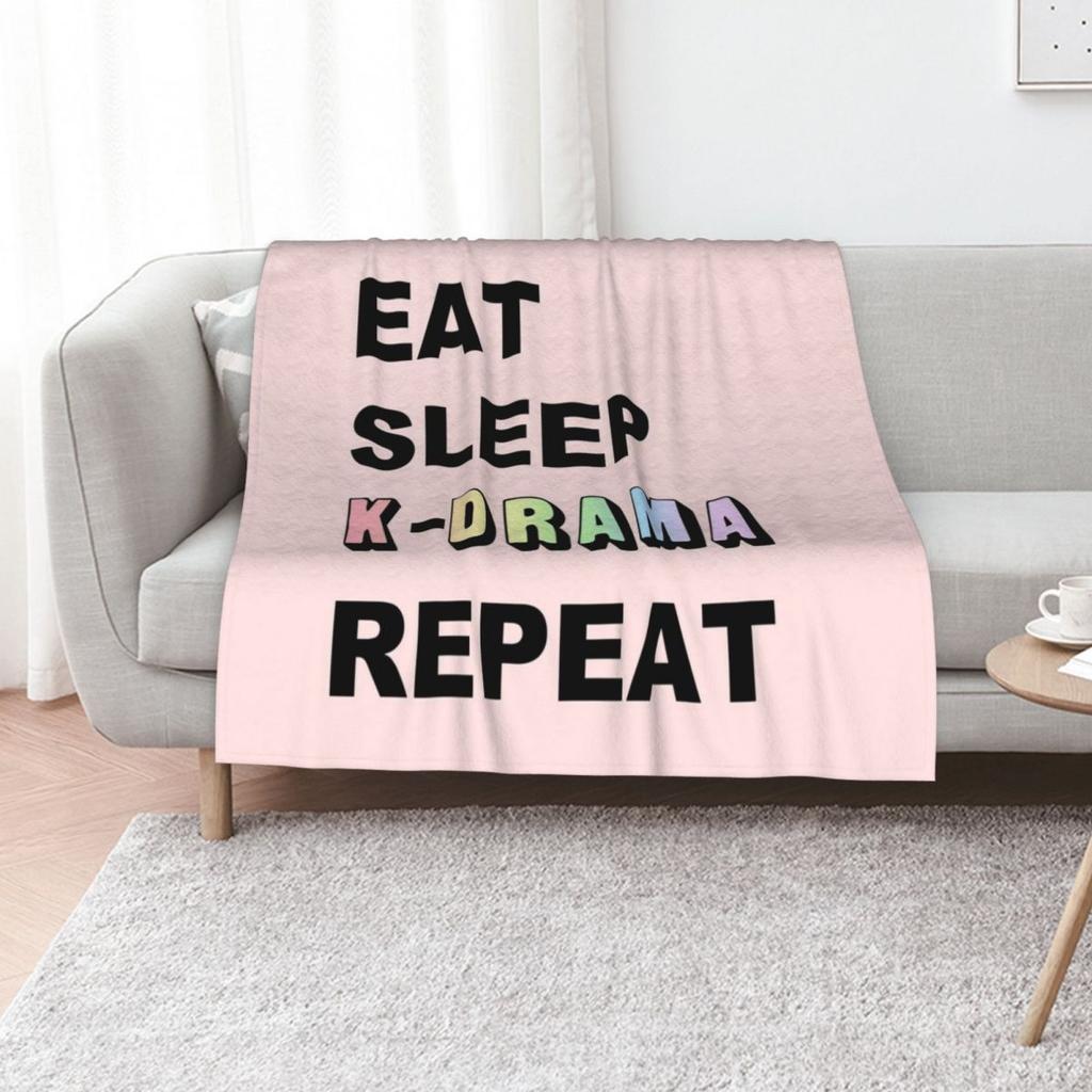 Eat Sleep K-Drama Repeat Throw Blanket Soft Decorative Sofa Warm Winter Soft Big Blankets For Bed For Babies Blankets