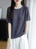 Women's Summer 2025 Lyocell Tencel Linen Knit Loose Short Sleeve Crew Neck T-Shirt