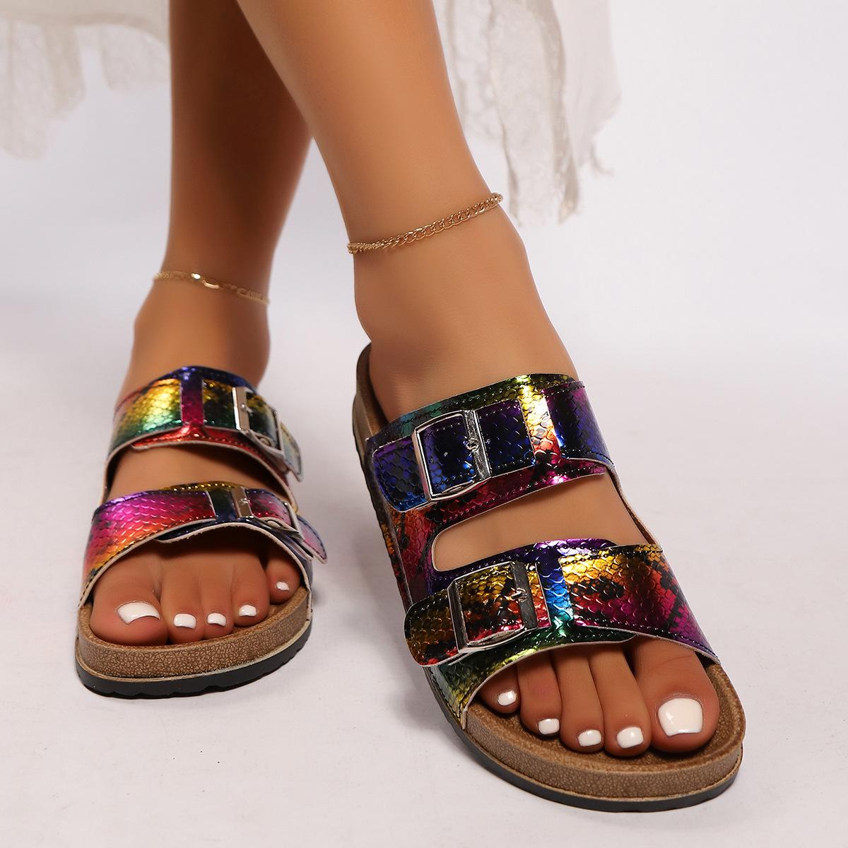 

2025 summer new square buckle platform slippers women s large size slippers women s casual open-toed beach slippers 36 разноцветный