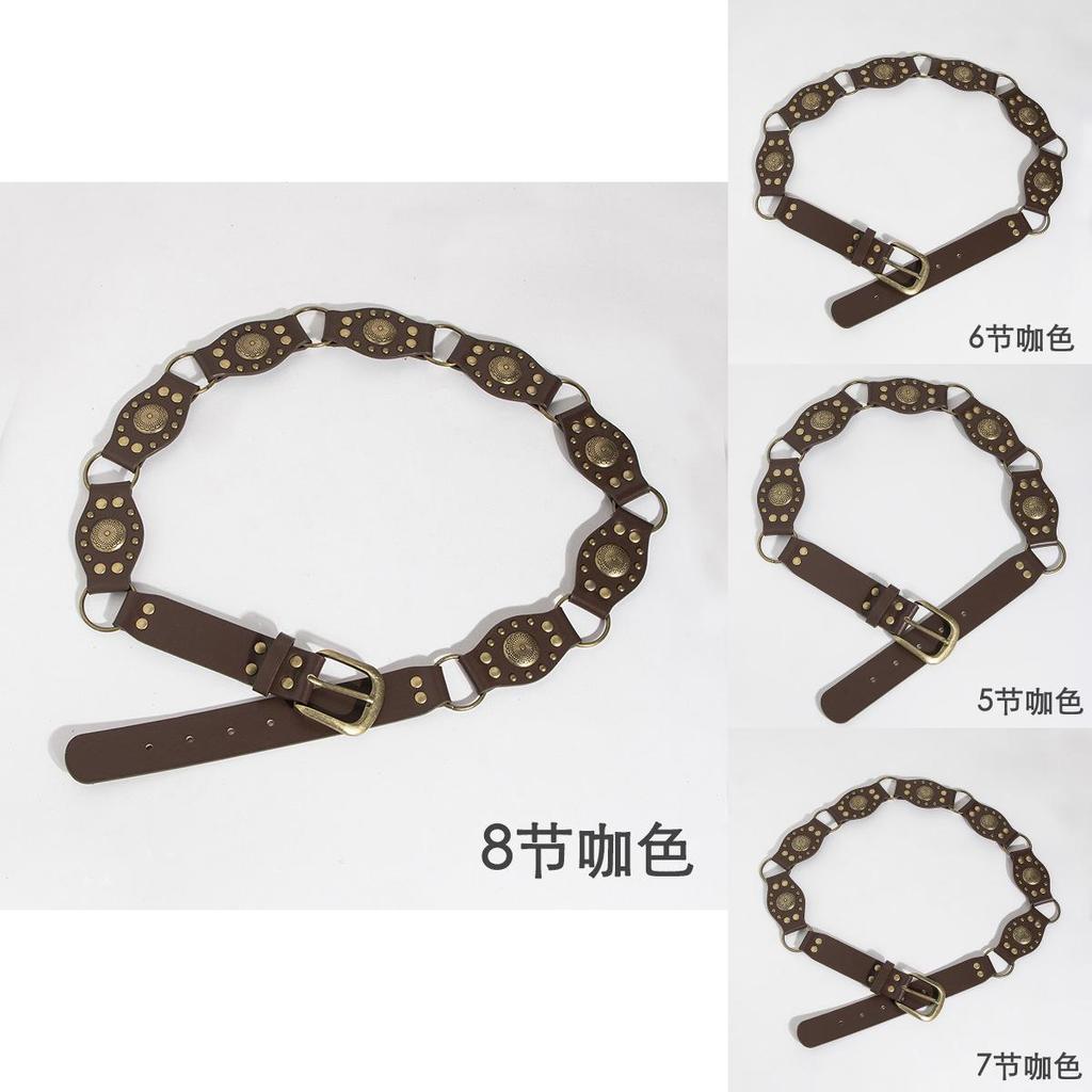 Vintage Western Style Faux Leather Belt With Spliced Carving And Unique Buckle For Fashion Women