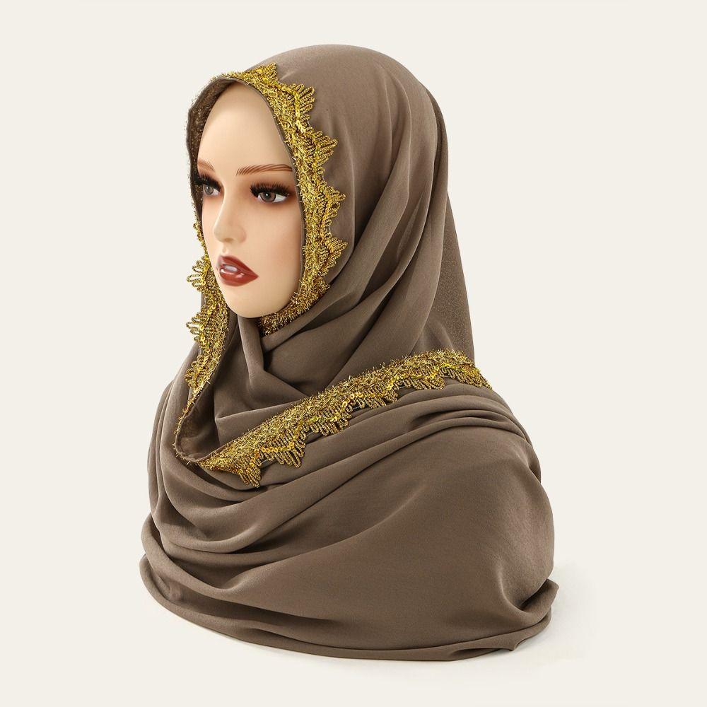 Silk Islamic Turban Long Sequin Wraps Shawl Elegant Women Headscarf  Ladies Turban