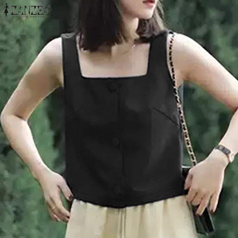 ZANZEA Women Casual Square Collar Summer Sleeveless Vest Tops