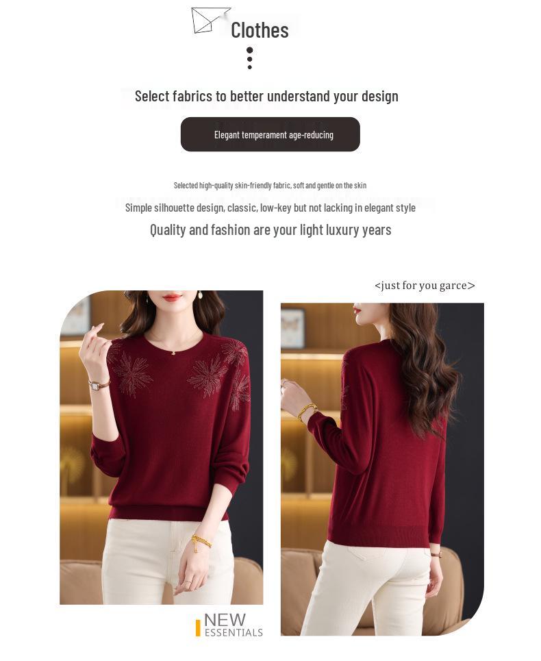 Edle Übergrößen-Frühlings- und Herbstpullover für Frauen mittleren und höheren Alters - Neues 2025 Slim-Fit Bauch kaschierendes Basic-Shirt