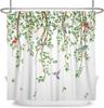 Spring Shower Curtain Green Leaves Birds Shower Curtains Vine Branch Hummingbird Cardinal Shower Curtain Sets for Bathroom