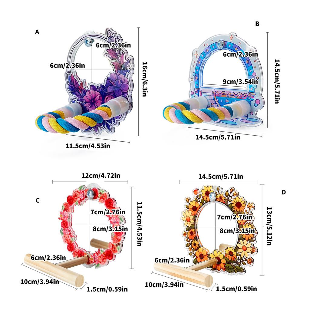 Parakeets Perch Birdcage Mirror Toy for Parrots Birdcage Playstand for Cockatiels Budgies Standing Perch Bird Cage Toy