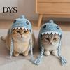 Pet Photography Props Funny Shark Cat Hat, Crocheted Hat with Braided Comfortable Festival Outfit Straps, Soft Cute Knitted for Cats Small Dogs