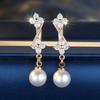 White Pearl Zircon Stone Flower Hoop Earrings Luxury Female Gold Color Wedding Jewelry For Women