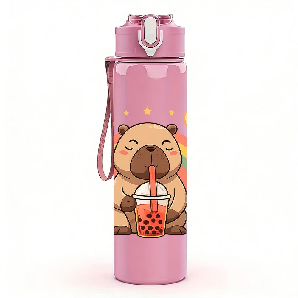 1PC Capybara Rainbow Drink 750ml Color Plastic Sports Water Bottle Leakproof Flip Straw Lid Suitable for Sports Office Home Use