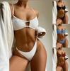European & American 2025 Women's Multi-Color Three-Piece Swimsuit - Solid Color Special Fabric Bikini