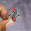 Italian Red Coral Handmade 925 Sterling Silver Jewelry Ring Size 9 w1T23