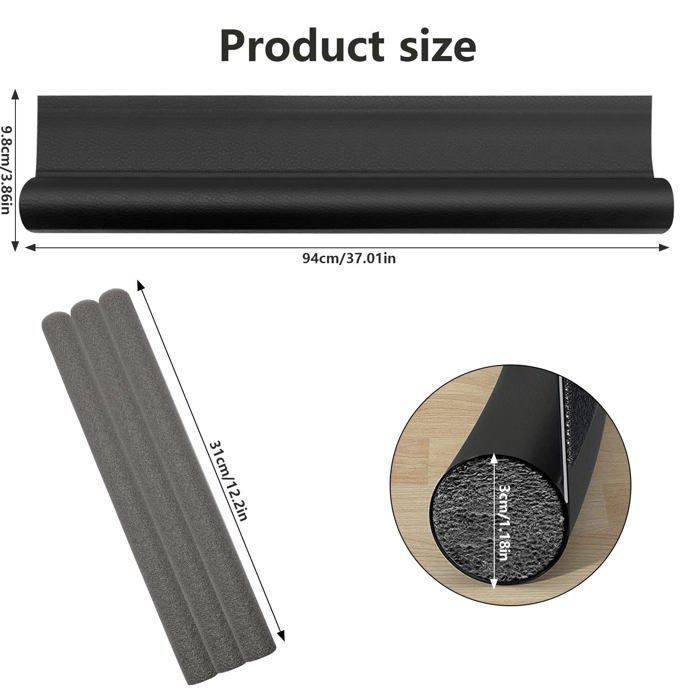 Bas de porte unilatéral - AIMOONSA - 96 cm (coupeable) - Cuir PU &amp; mousse PE - Noir - Anti-bruit/antifroid