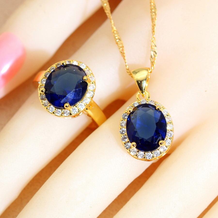 Für Frauen Blaue Zirkonia Brautschmucksets Halskette Anhänger Ohrringe Ring Armband Hochzeitsgeschenk