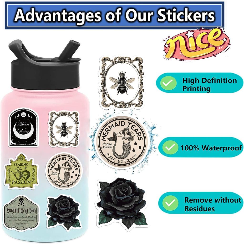 50 Gothic Pharmacist Potion Label Stickers Decorate Notebook Suitcase DIY Waterproof Stickers