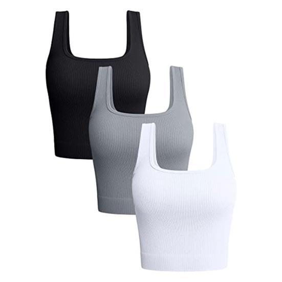 נשים ספורט אפוד סקופ צוואר ללא שרוולים צבע אחיד אלסטי Slim Fit