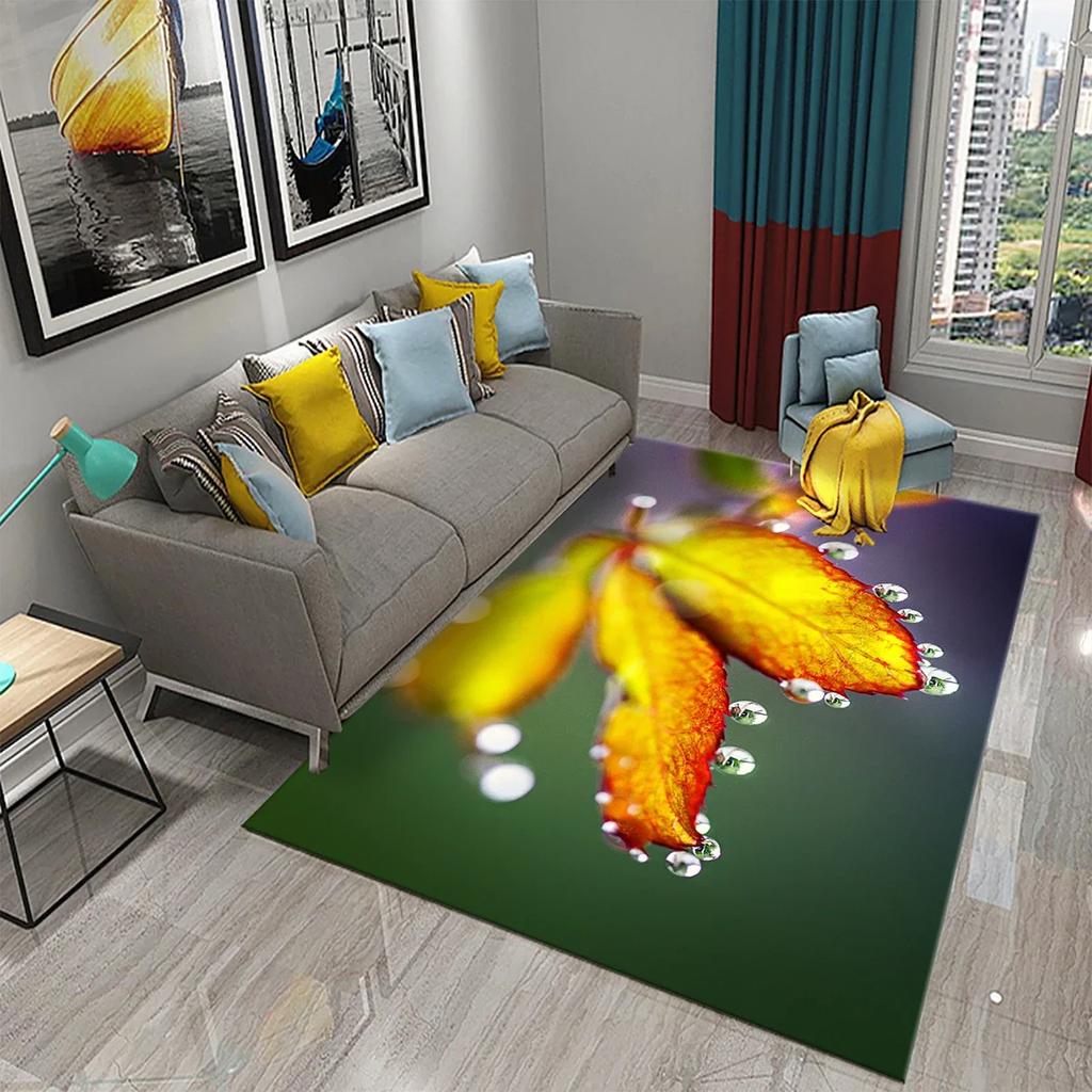3D Autumn Yellow Maple Leaves Carpet Modern Kitchen Bathroom Anti-Slip Entrance Doormat Bedroom Living Room Balcony Floor Carpet