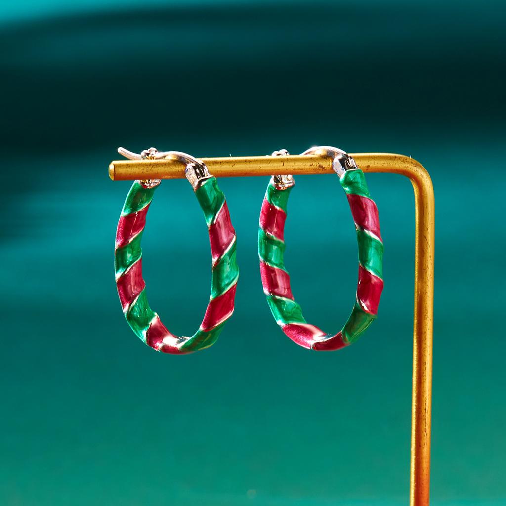 Merry Christmas Colorful Earrings Ear Hoop for Women Minimalist Red Green Twist Round Circle Earring for Women Girl New Year Xmas Jewelry Gifts