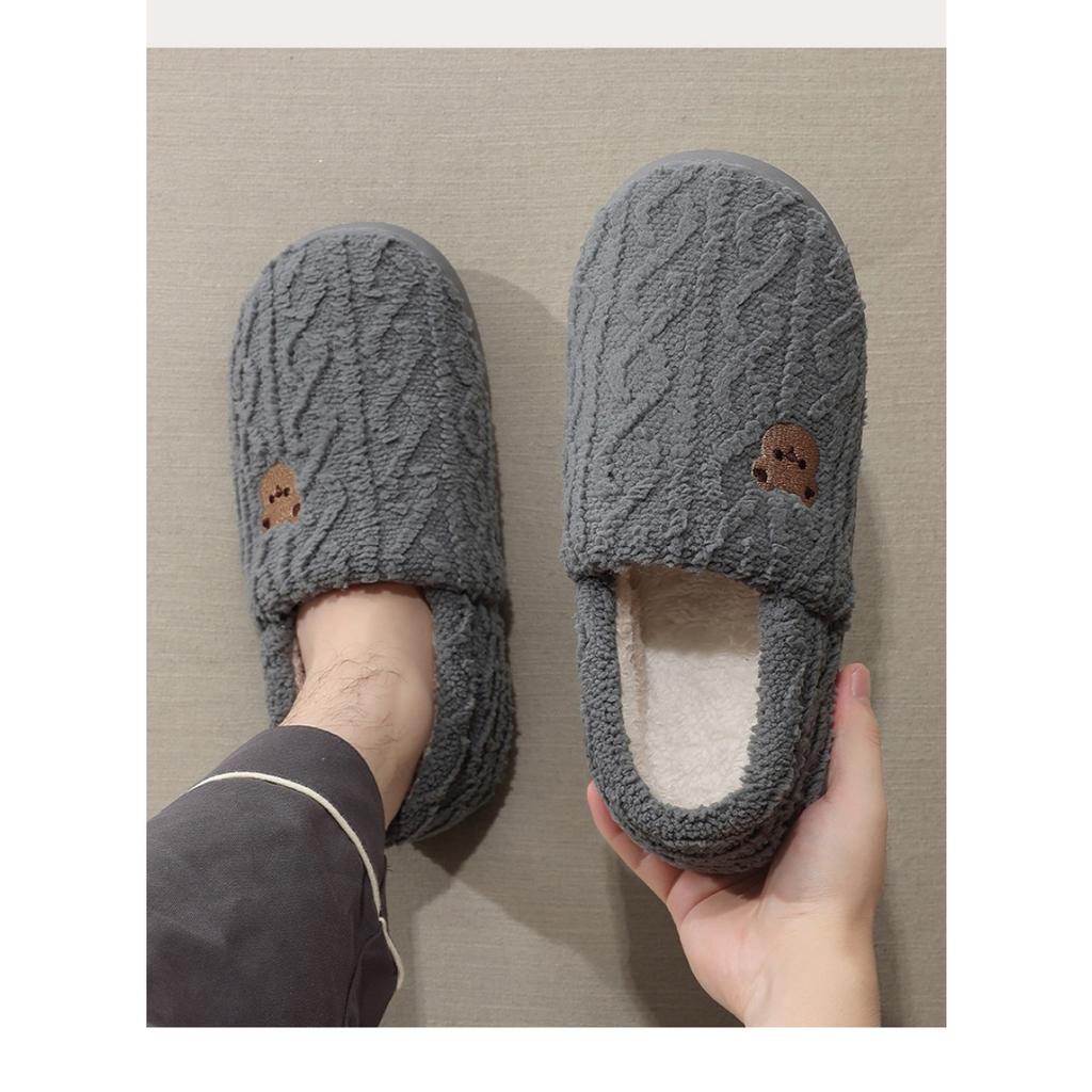 Home Cotton Slippers Women's Winter Bag with Cute Cartoon Teddy Bear Indoor Home Plush Warm Fur Slippers Men
