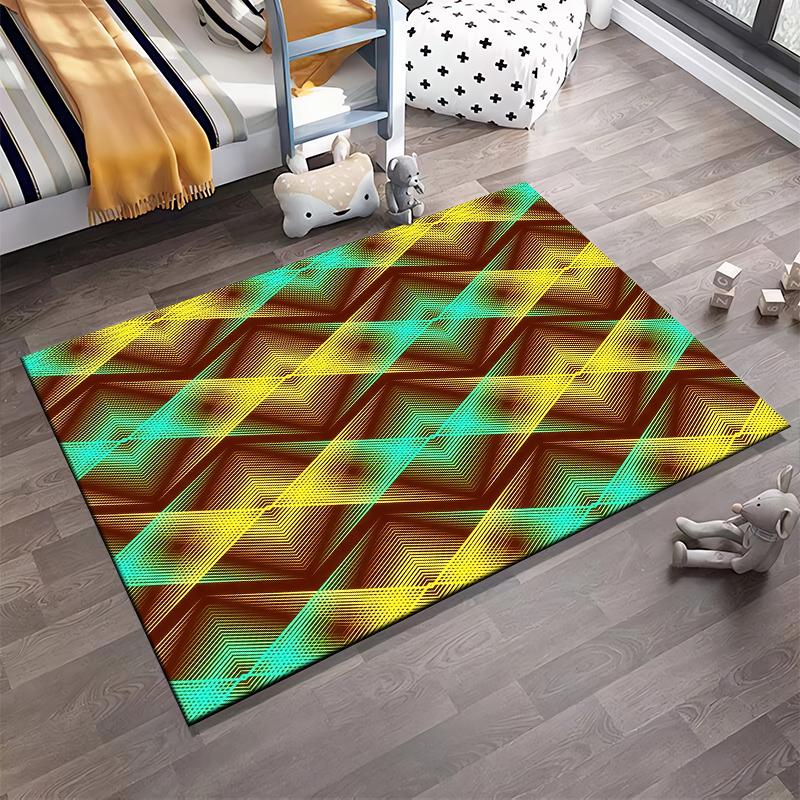 Geometric Pattern Carpet with Yellow and Blue Stripes for Modern Decor Suitable for use as an anti-slip for living room bedroom sofas