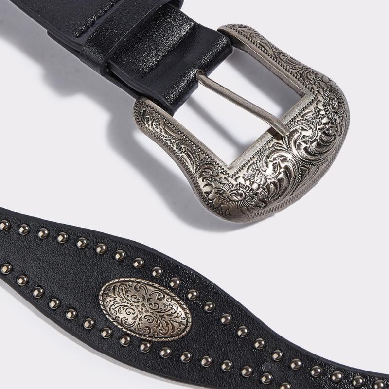Studded Punk Style Belt Adjustable PU Leather with Charm Heart Buckles for Men Women Fashion Accessories
