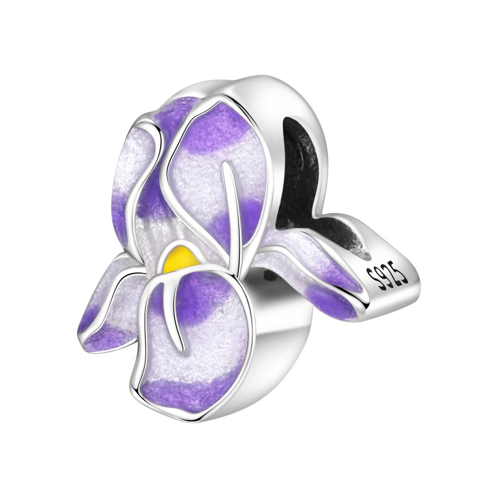 Orstarry S925 Silver Charm Lily of the Valley, Purple Irises Flower Bead Fit Bracelet Necklace DIY Jewelry Making Gift