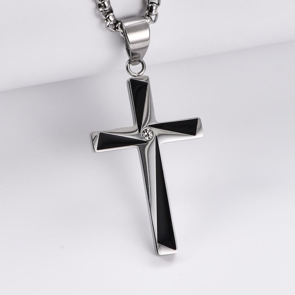 Stainless Steel Cross Pendants Neckalces Zircon Center Inlayed Christ Cross Collar for Men Women Faith Jewelry