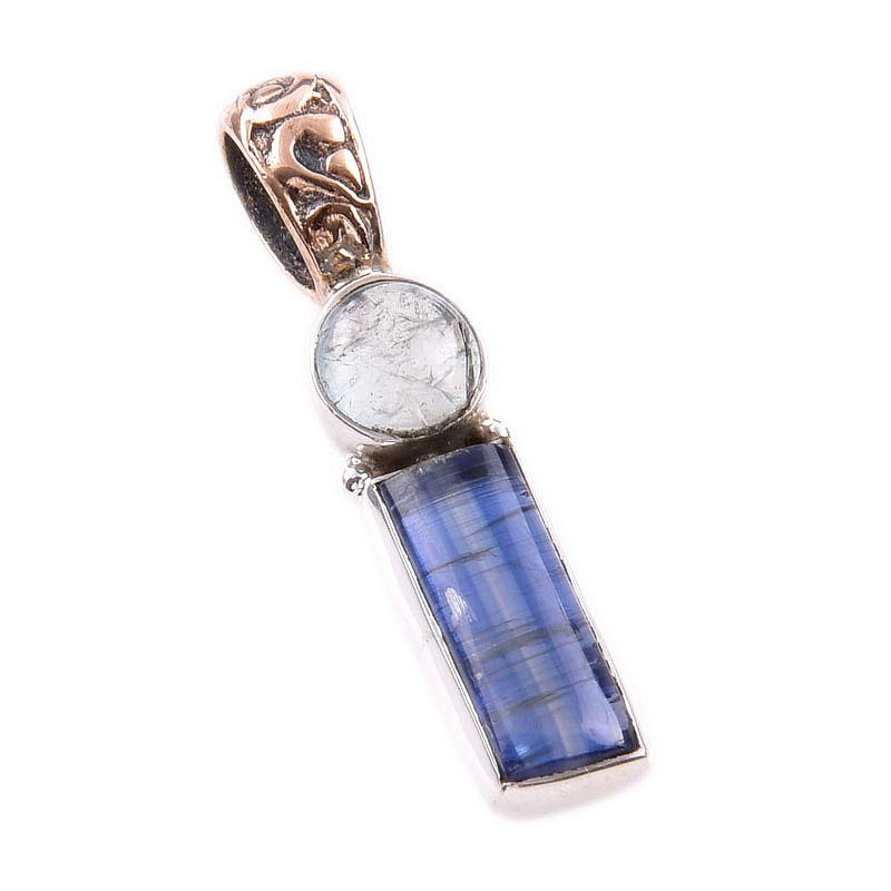 Natural Kyanite,Aquamarine Gemstone 925 Solid Sterling Silver Pendant 1.25" B7Y33