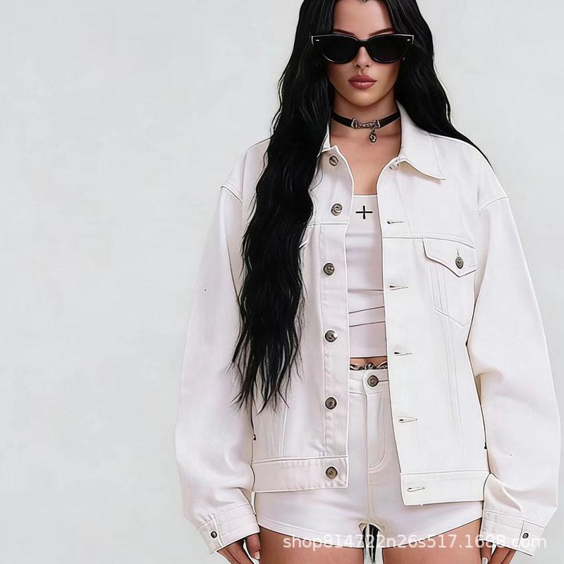 SMFK Cross Statue Black & White Loose Fit Twill Denim Jacket - Spring New Arrival Medium