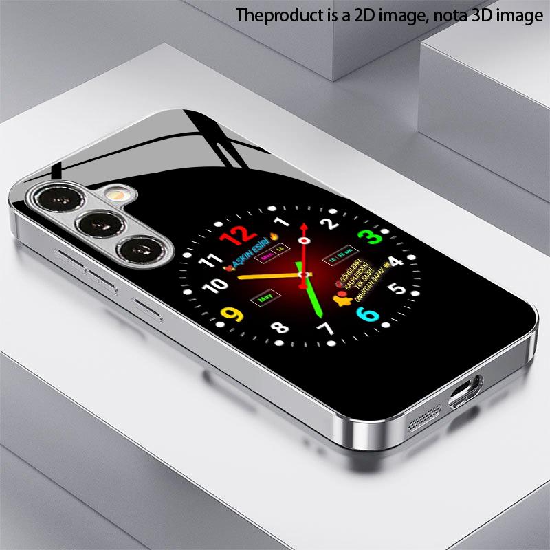 Colorful Clock Pattern 2D Phone Case for Samsung S26 S25 S24 S23 S22 S21 S20 A56 A36 A16 - Electroplated Glass Protective Cover
