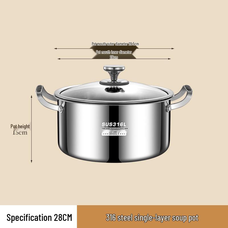 316L Stainless Steel Soup Pot with Handles - Non-Stick for Steaming, Cooking, and Stewing On Induction Cookers