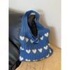 1pc Heart Pattern Color Blocking Crochet Handbag Shoulder Bag Large Capacity Fashion Beach Bag Versatile Commute Bag Large Bag