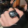 European & American Court Style Rhinestone Geometric Square Ring: High-End, Fashionable, Exaggerated Jewelry