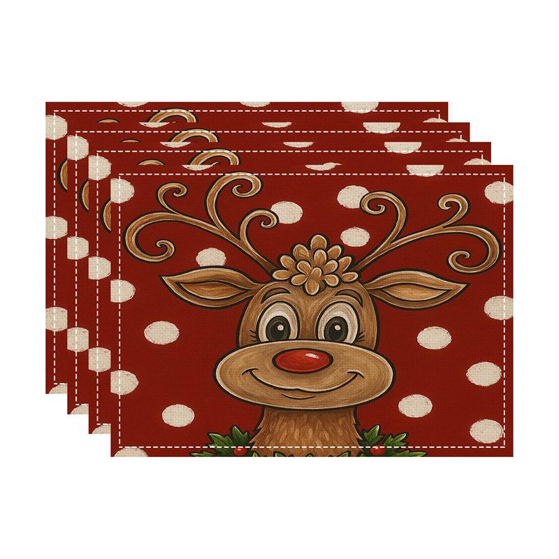 New Christmas Imitation Linen Texture Rectangular Placemat - Festive Table Mat Decoration