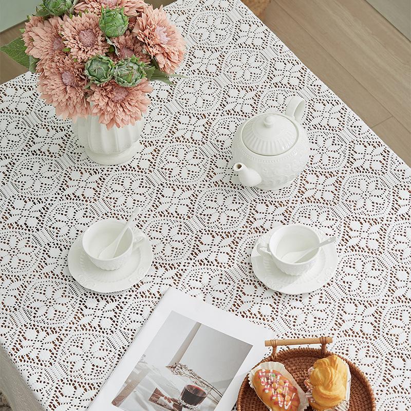 1pc, Tablecloth, Vintage Hollow Out Lace Pastoral Style Rectangular Floral Branch Mesh Table Cloth