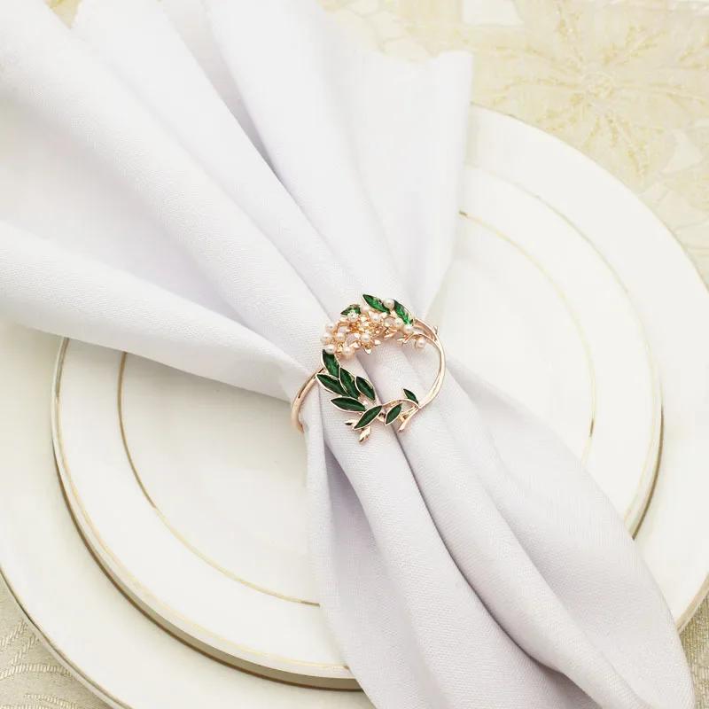 12 STÜCKE Pflanzenperlenkranz Serviettenringe Serviettenhalter aus Metall für die Hochzeitstischdekoration Silvesterdekorationen