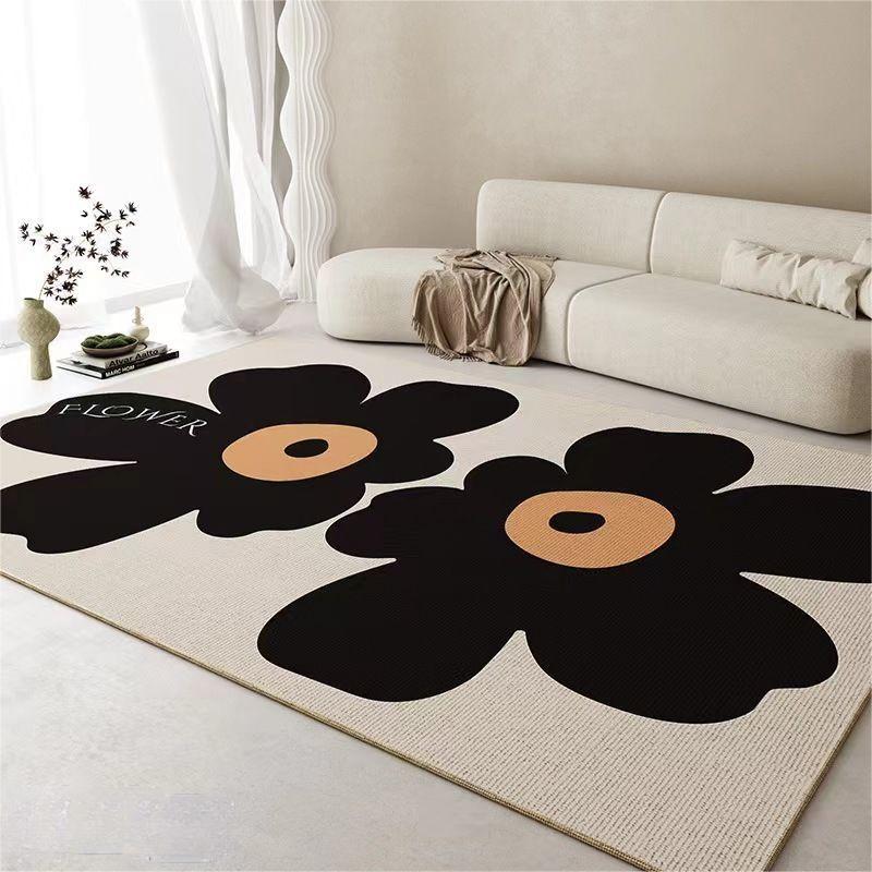 

Crystal Velvet Small Fresh Living Room Carpet Large Waterproof Non-Slip Coffee Table Carpet Flower Floor Mat 120x160cm