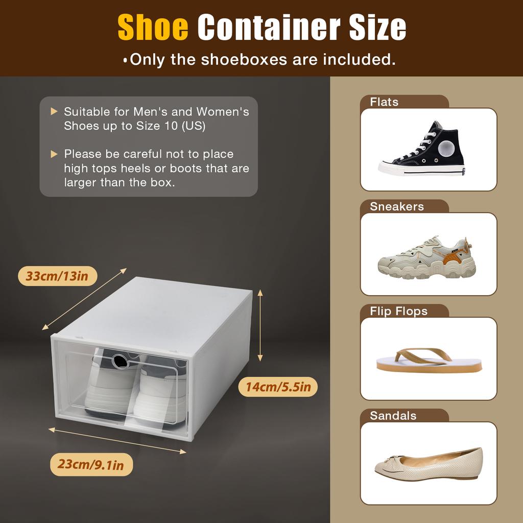 24PCS Transparent Shoe Boxes Stackable Shoe Cases Storage Large Dust-proof Sneaker Boxes - Thickened Version W/Flip-Up Door