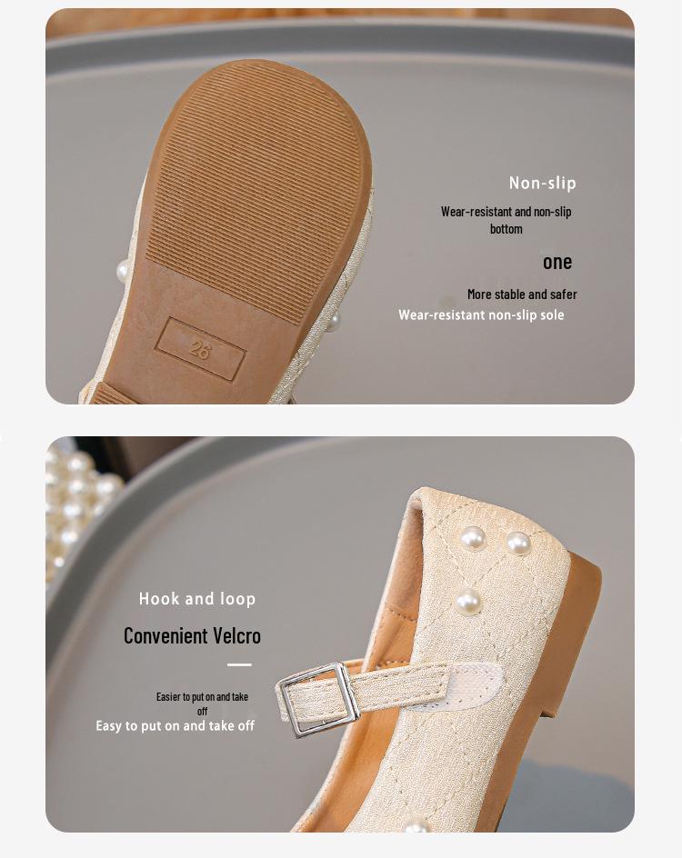 Girls' Black Soft-Soled Leather Mary Janes with Pearls - New 2026 Spring/Autumn Ballet Performance & Casual Shoes