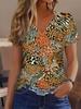 Women's T-Shirt Leopard 3D Printed V-Neck Short Sleeve Slim Casual Daily Top Y2k Clothes Outdoor Streetwear Loose Tee Female Top