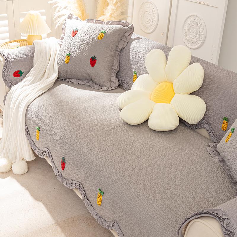 

Подушка на диван в пасторальном стиле с волнистым краем, универсальная для четырех сезонов, хлопковые чехлы для дивана, простой скандинавский домашний декор, нескользящее покрывало для дивана 70x70 cm 1pc серый