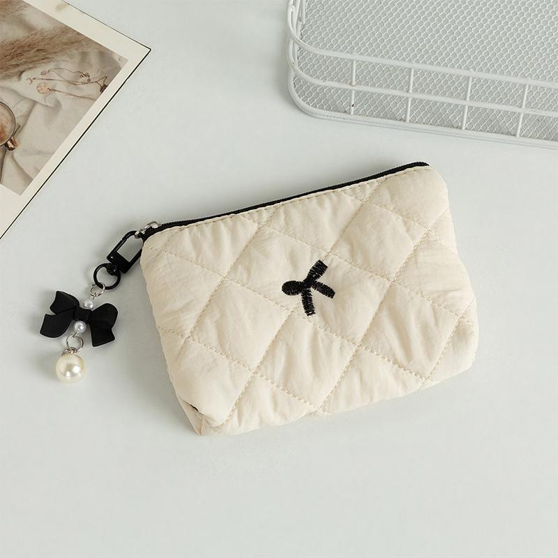 

Bow Quilted Coin Purse Wallet Lipstick Storage Bag Earphone Data Cable Storage Bag Mini Women S Cosmetic Storage Bag бежевий
